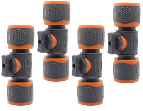Set di 4 Connettori per Tubo da Giardino con Valvola di Regolazione – Raccordi con Rubinetto di Chiusura per Prolunga Tubo