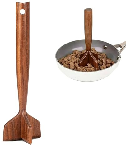 Schiacciapatate in legno, tritacarne e hamburger in legno naturale, per pentole antiaderenti, versatile schiacciapatate e separatore di carne, utensile da cucina durevole