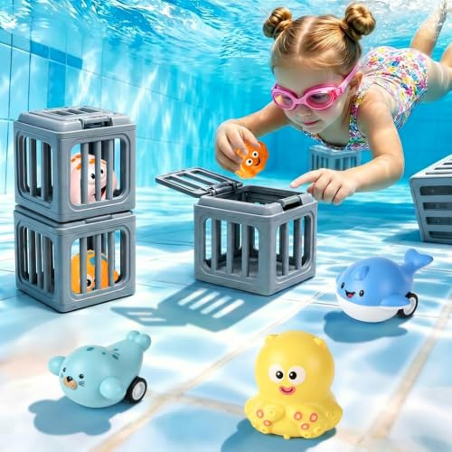 Swimming Pool Toys, Seek and Splash Pool Game with 6 Ocean Animals & Cages