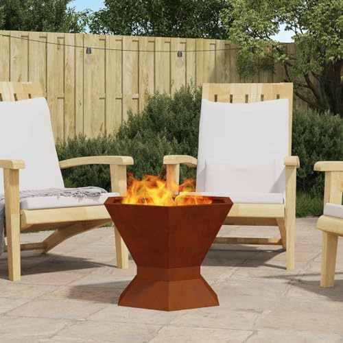 Runheo Brasero marrón de acero resistente a la intemperie, 50 x 50 x 40 cm, estufa de exterior con gran brasero para jardín, terraza, fuego de leña y calor acogedor al aire libre