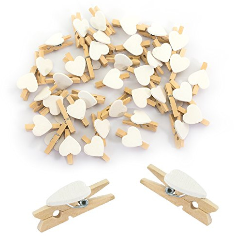 Oblique-Unique® Herz Mini Holz Wäscheklammern 50 Stück in Rot oder Weiss - Holzklammern Deko Klammern (Weiss)