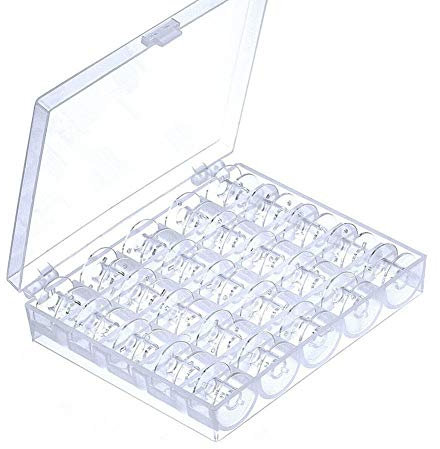 Cleana Arts Nähmaschinenspulen inklusive Aufbewahrungsbox, transparent, 25 Stücknmore