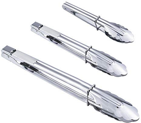 HINMAY Stainless Steel Kitchen Tongs Set Metal Cooking Tongs Kitchen Food Tongs for Barbecue Cooking Salad Grilling Frying and Serving (7 9 12 Inch 3 Pieces)