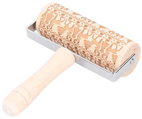 Cuque Cadeau de Juillet Rouleau à pâtisserie de Noël, poignée Confortable, gaufrage gravé résistant à l'humidité Rouleau de 15 x 18 cm, Accessoires de Cuisine pour la Fabrication de(Elk)