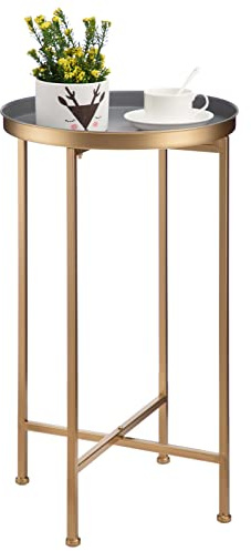 HollyHOME Kleiner runder Beistelltisch aus Metall, wasserdicht, Akzent-Tisch für drinnen und draußen, Couchtisch für Wohnzimmer, rostfreier dekorativer Pflanzenständer, (D) 36,8 cm x (H) 63,5 cm,