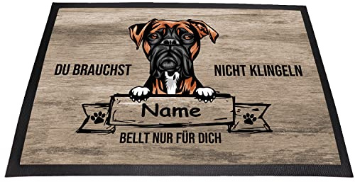 Tierisch-tolle Geschenke Fußmatte Hund „Du brauchst Nicht klingeln“ mit Hundemotiv und Namen (über 70 Rassen verfügbar) | Innen | Außen | Waschbar | Witzig |Personalisiert (Boxer 2)
