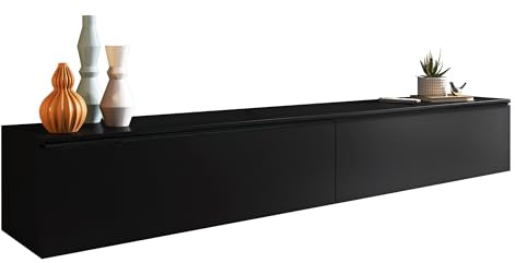 Mirjan24 TV Lowboard Stone, TV Schrank, Fernsehschrank, Grifflose Öffnen, Hängeschrank Hochglanz Matt Wohnwand (Schwarz Graphit, Modell: 180 / ohne LED Beleuchtung)