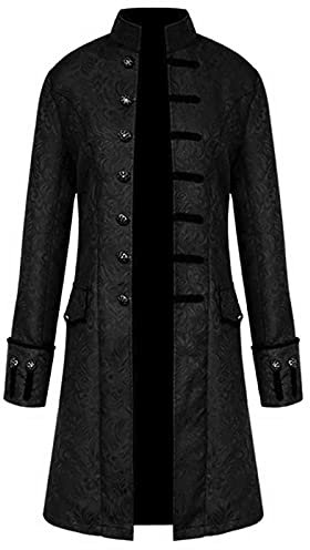 uxxnjfg Deguisement Halloween Homme Vintage Medieval Col Mao Costume Queue de Pie Homme Steampunk Gothique Pirate Pulls, Gilets et Sweats Homme Adulte Redingote Manteau Long Cosplay Noir 4XL ZL5