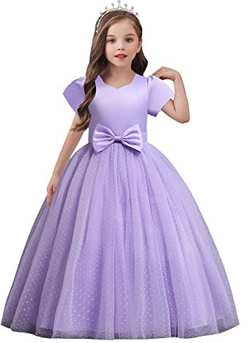 Baixia Vestiti da ragazza di fiore dei bambini adorabili per l'abito di sfera di cerimonia nuziale del vestito da damigella d'onore delle ragazze del partito nuziale, Lilla, 9-10 Anni