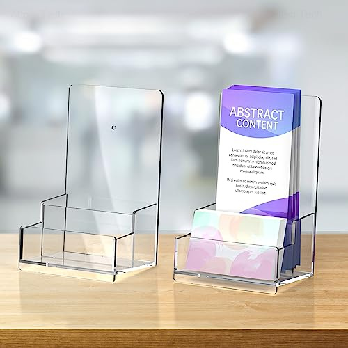 NiOffice 2 Pack Clear Acrylic Leaflet Holder, 1/3 A4 (DL Size) Leaflet Display Stand with Business Card Holder, Wall Mount or Countertop Brochure Dispenser for Pamphlets, Trifold, Menu, Booklets