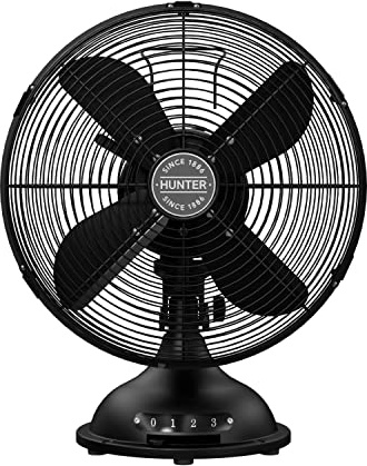 Hunter Classic D12 Portable Desk Fan 12 inch, 3 Speed, Matte Black, 97314