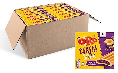 Oro Saiwa, Cereal Snack Prugna, Biscotti Morbidi ai Cereali con Farcitura alla Prugna, Fonte di Fibre e Magnesio, 12x162g (contiene 12 confezioni da 162g)