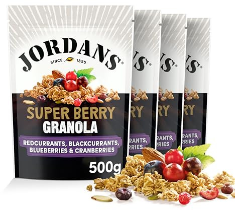 Jordans Granola Super Berry Breakfast Cereal - Redcurrants, Blackcurrants, Blueberries and Cranberries - British Baked High Fibre - No Artificial Flavours or Preservatives - 500g (Pack of 4 x 500g)