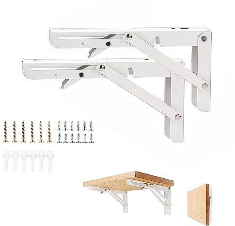 Vebetter 2er Set Klappkonsole Schwerlast 300 mm, arretierbar, Weiß, | 70 kg Tragfähigkeit; 90° sicher verriegelbar; platzsparend einklappbar; für Regal, Werkbank, Küche, Balkon und Büro