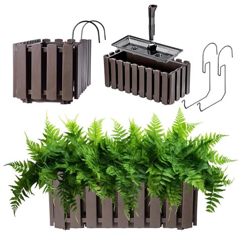 KADAX Fioriera da Balcone 40 cm, Marrone – Plastica Effetto Doghe, Stile Rustico, con Tappo