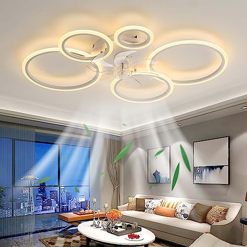 100CM Stumm Deckenventilator mit Beleuchtung Modern Lichter, LED 130W Dimmbar mit Fernbedienung, Ventilator Deckenleuchte für Wohnbereich Schlafzimmer Küche, 6 Geschwindigkeiten (Weiß)