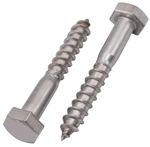 SKIR'CO (20 Stück) A2-Edelstahl-Sechskant-Holzschrauben M6 x 40 mm, DIN 571 Sechskantschrauben, Zugschrauben