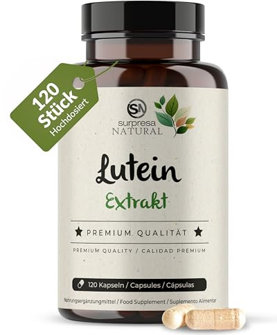 Surpresa Natural Lutein Kapseln hochdosiert I 1x 120 Kapseln I 500mg Tagetes Extrakt & 25mg Lutein pro Kapsel I Augen Vitamine I Nahrungsergänzungsmittel vegan & laborgeprüft