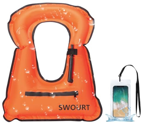 SWOURT Aufblasbare Schnorchelweste, kostenloses Tauchen Schwimmen Sicherheit Last bis zu 220 Ibs-Mit wasserdichter Tasche