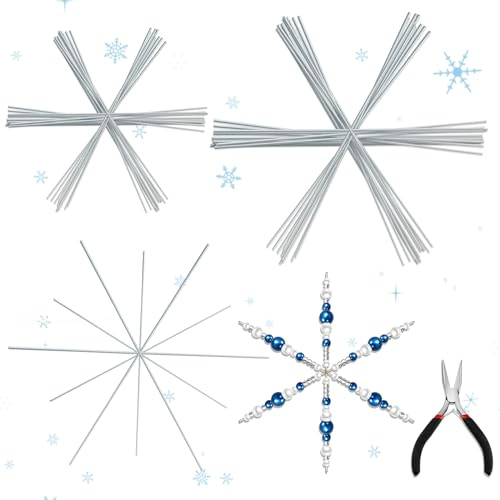 Hestya 32 Stück Weihnachten Schneeflocken Draht Drahtsterne Rohlinge mit Spitzzange Drahtsterne für Perlensterne Metallsterne zum Basteln für Winter Weihnachtsdeko 9,5 cm und 11,5 cm