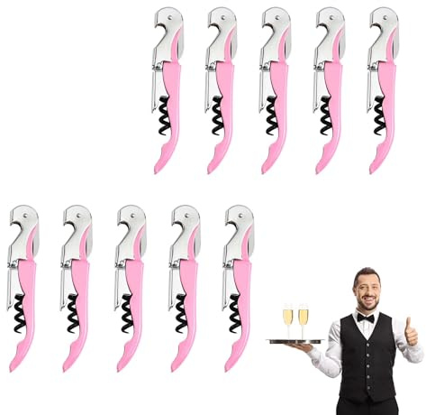 10 pièces Limonadier Professionnel Serveur,Tire Bouchon Professionnel,Couteaux de Sommelier en Acier Inoxydable Avec DéCapsuleur et Coupe-Capsule (Couleur Rose)