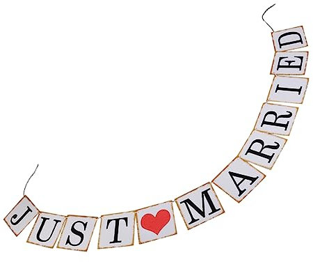 PRETYZOOM Banner Decorativo Married Per Matrimonio Addobbo Festa Nuziale Bianco e Carta Con Corda Per Cerimonie e Ricevimenti