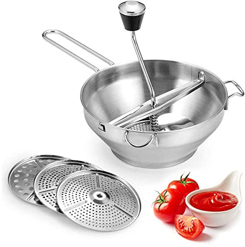 Stainless Steel Food Mill,Manual Food Mill Food Masher Manual Potato Mud Crusher for Vegetable Fruit, baby food and sauce