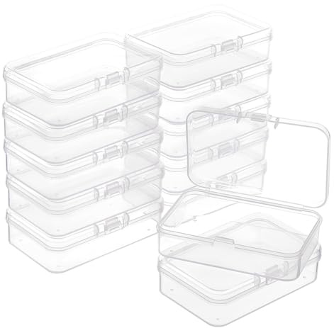 BENECREAT 12 Packungen Rechteckige PP Kunststoffbehälterbox, 7.5x5x2cm | Große Perlen Aufbewahrungsbox, Kunststoffbox mit Deckel, Staubdichtes Etui Für Karten, Perlen Und Bastelbedarf
