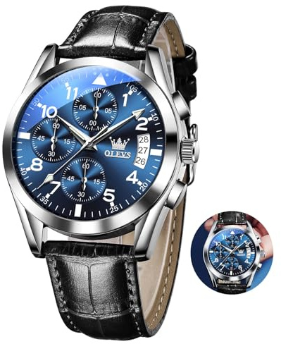 OLEVS Vintage Herrenuhren mit Lederarmband Großes Zifferblatt Armbanduhr Herren Wasserdicht Leuchtende Analog Kleid Uhren Herren mit Datumsanzeige