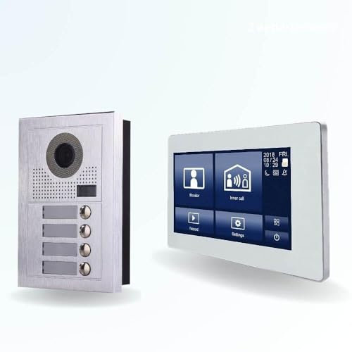 BT Security Portier interphone vidéo Modern 2 Fils - 4 Appartements - 4 écrans tactiles connectés 7 Blanc