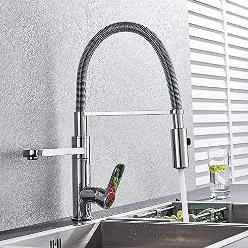 Wasserhahn Der Verchromte, Herunterziehbare Küchenarmatur Ist Auf Dem Deck Mit 2 Rotierenden Ausläufen, Heiß- Und Kaltwasser-Spültischarmaturen Und Sprüh-Küchenduschköpfen Installiert