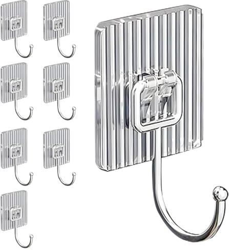 Haken Selbstklebend Gebürstet & Verdickt Transparent - 8 Stück, Selbstklebende haken Wasserdicht & Spurlos - Extra Klebehaken Extra Stark für Badezimmer, Decke, Wand - Küchenutensilien, Handtuchhaken
