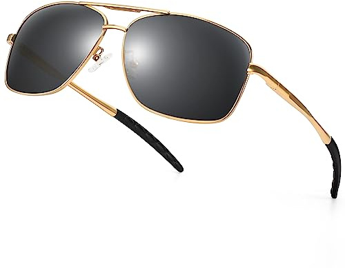 URUMQI Sonnenbrille Herren Damen Polarisiert Pilot Metallrahmen Sonnenbrillen UV400 Schutz Ultra Leicht Für Autofahren Angeln Golf Glänzende Goldener Rahmen