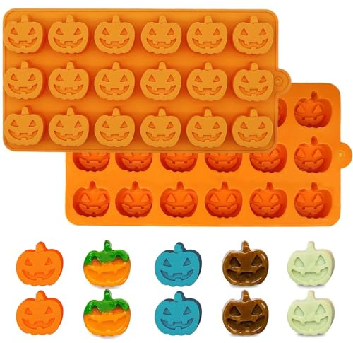 YJDM Lot de 2 moules en silicone en forme de citrouille d'Halloween en forme de citrouille 3D, 18 cavités pour chocolat, gâteau, pudding, gelée, glaçons