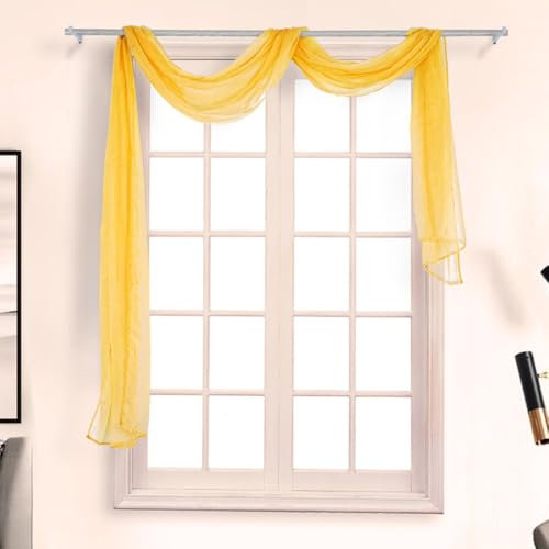 Whakano 1 Stück Querbehang Freihanddeko,Transparentem Gardinen Schals Voile,in 21 Farben erhältlich,Gardinen Tüll,Dekoschals,Vorhangschal für Fotografie Party Hochzeit Taufe,135cmx400cm,Gelb