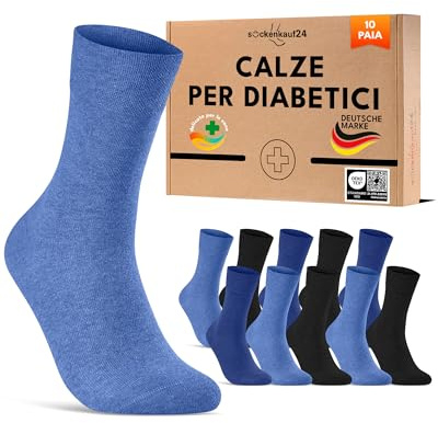 sockenkauf24 Calcetines Diabéticos Hombre 43-46 sin Elástico y sin Costuras con Cintura de Confort Algodón Negro Azul 10 Pares