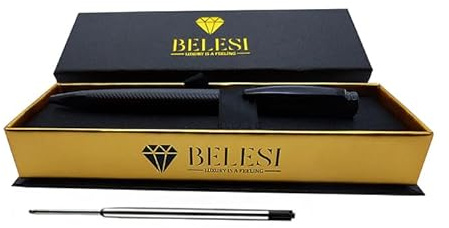 belesi Hochwertiges SET. Kugelschreiber in Geschenkbox mit Ersatzmine. Mit geriffeltem Griff, Drehspitze, Schwarz, Schwarze Tinte