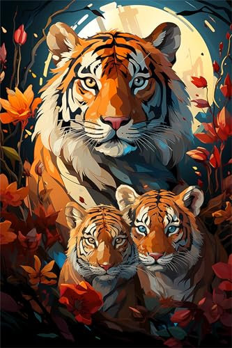 Malen Nach Zahlen Tiger Blume Malen Nach Zahlen Kinder Anfänger, Malen-Nach-Zahlen ab 9 Jahre Mädchen Geschenke, DIY Ölgemälde Set mit Pinseln Acrylpigment Leinwan, Home Wanddeko Wohnzimme 45x60cm