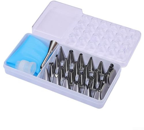 Besttoolifes 28 Pieces Stainless Steel Piping Nozzle Set With Storage Box, Professional Cake Decorating Kit, Reusable Icing Tips For Baking, Pastry, Cupcakes, Cookies