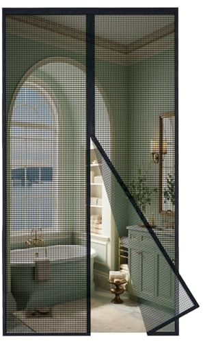 MAGICDOOR Magnetic Screen Door of Fibreglass, 90x190cm Central Opening Fly Nets for and Windows, Fine Mesh with Powerful Magnets Door Curtain, Mosquito Mesh for Bedroom Balcony-Black