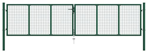 Gartentor Stabmattenzaun Gartentür Doppelflügeltor Doppeltor Hoftor Flügeltor Einfahrtstor Gartentpforte mit Pfosten und Befestigungsmaterial, 390x75 cm Grün