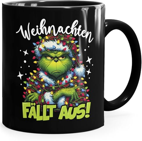 MoonWorks® Tasse Weihnachten fallt aus Weihnachtsnörgler Geschenkidee Weihnachtsmuffel Kaffebecher mit Aufdruck Lustig Schwarz standard