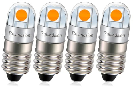 Ruiandsion E10 LED Flashlights Bulb 3V Non Polarity E10 Screw Base LED Bulb 3030 2SMD Chips Yellow for Bike Torch Lights Pack of 4