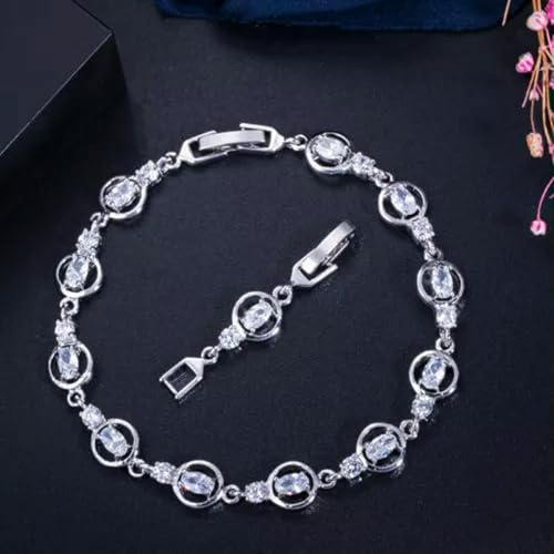 Elegantes Pulseras de eslabones de Cadena de Tenis Redondas con circonita cúbica de Color Morado y Rojo para Mujer