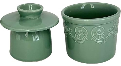 Beurrier à motif gaufré avec couvercle, beurrier français pour décoration de comptoir, beurre avec ligne d'eau pour beurre frais à tartiner, vert menthe, 10,2 x 11,4 cm, 141,7 g