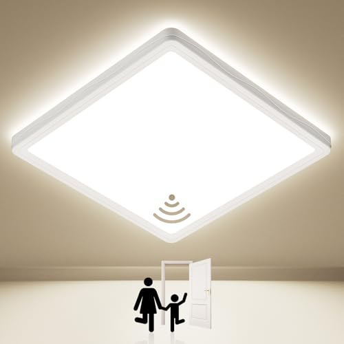 Led Deckenleuchte mit Radar Bewegungsmelder innen - 18W 4000K Weiss Flach Panel Led Deckenlampe Bewegungsmelder Innen Lampe Decke Wandleuchte Wandlampe Sensor Licht für Flur Garage Keller Balkon 22cm