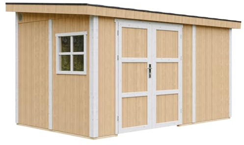 Abri de Jardin Qualité Premium 8,68 m² - H231x248x412 cm - Construction de Panneaux LP Smartside - sans Plancher e paroi latérale - Timbela M939B-HARVEST Honey