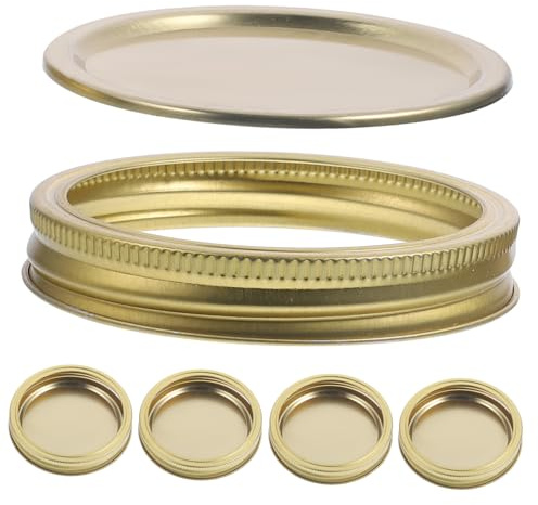 SECFOU Metal Storage Jar Caps and Airtight Canning Jar Lids 86mm Wide Mouth Tinplate Split-type Sealing Covers with Silver Rings for Food Storage and Preserving 5pcs Set