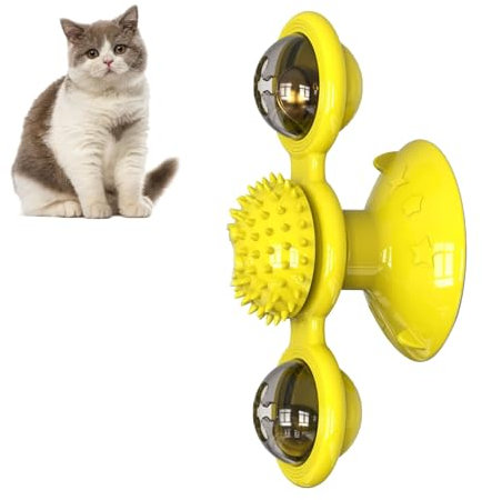 LIZEALUCKY Moulin à Vent pour Chat, Jouet interactif Rotatif, Peigne pour Chaton Multifonctionnel, Montage Mural, Chats Amusants avec Boule rotative pour Porte (Yellow)