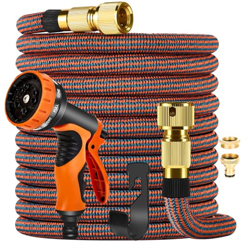 HmiL-U Hose Pipe Upgraded 3750D Garden Hose with 8-Function Spray Gun - Heavy Duty Flexible Expanding Hose with Solid Brass Fittings, Anti-Kink & Lightweight Design for Effortless Gardening(30FT/9M)